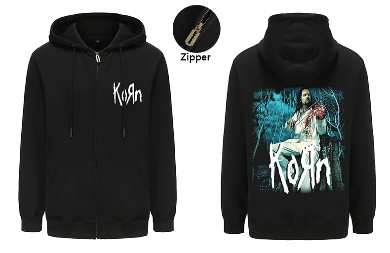 Mens Fashion Hip Hop Korn Zip-up Hoodies Harajuku Zipper Hooded Tops High Street Sweatshirt Autumn Winter Unisex Sweatshirts