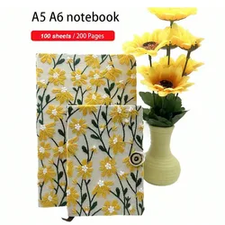 A5 A6 Fabric Embroidery Cloth Notebook with Bookmark and Buttons 100 Sheets 200 Pages Line Inner 80 GSM Paper Notepad