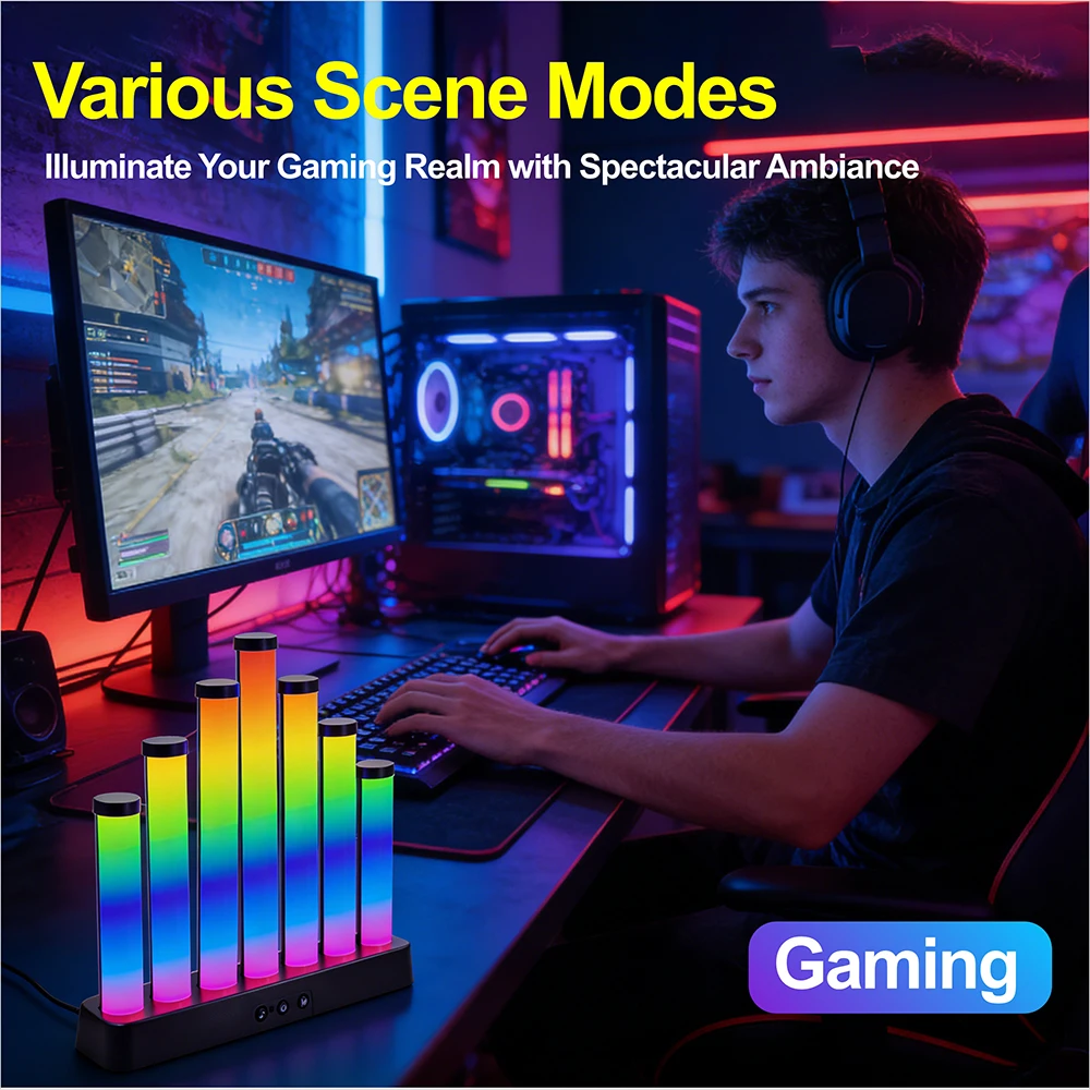 USB 5V WS2812 RGB LED Gaming-Ambientelicht Computer-Desktop Schallaktiviertes Rhythmuslicht Desktop-Dekoration für Studium & Schlafzimmer 5V
