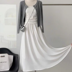 2025 Fashion Women Chiffon Long Skirts White Summer Y 2k Vintage Female Double Layer A-line Skirt High Waist Medium Length