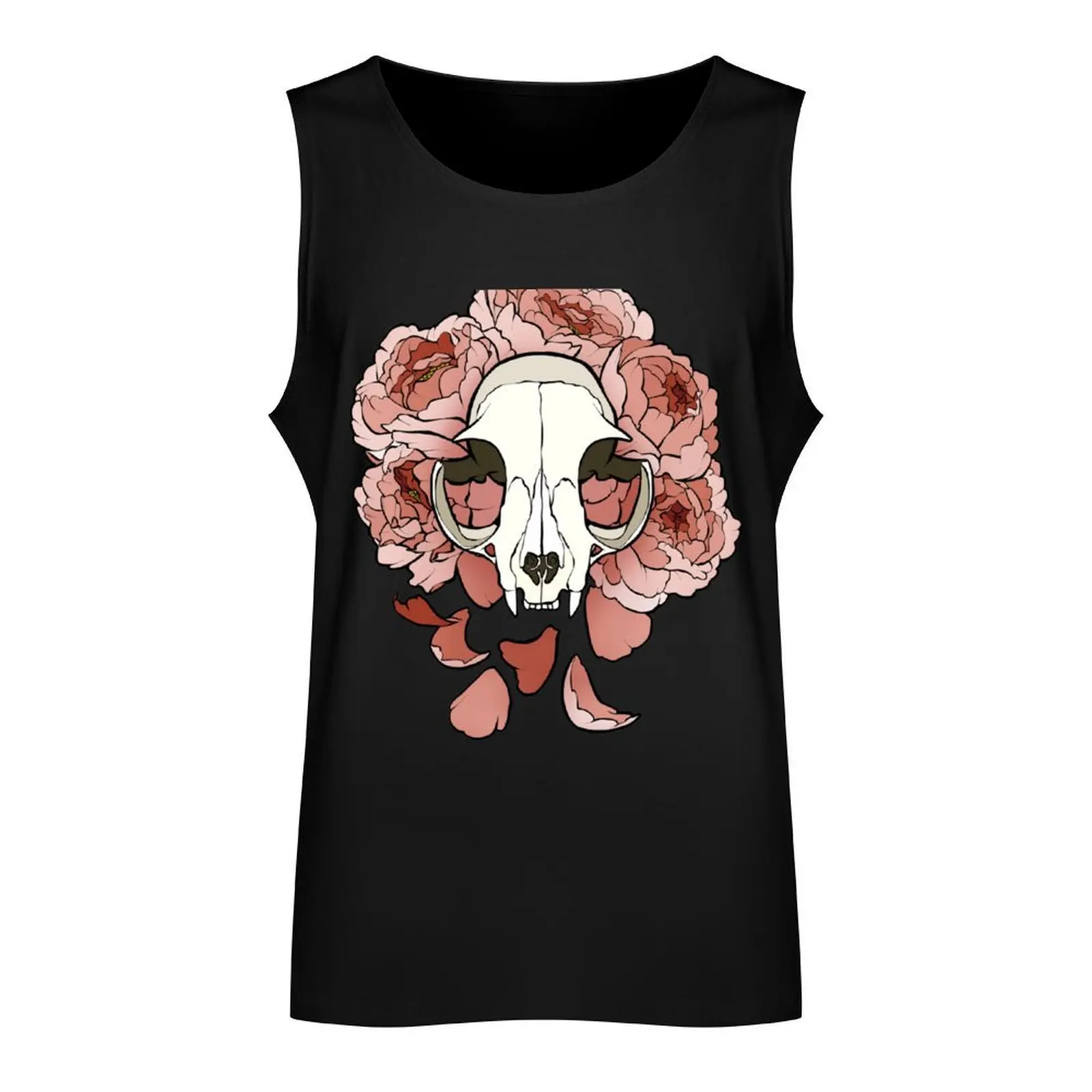 Cat and peonies- pink Tank Top T-shirts men sleeveless gym shirt man fitness vest for men Fitness men clothing