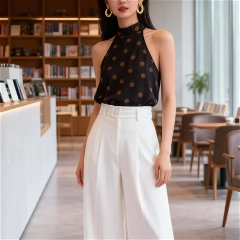 

Women's Sexy Polka Dot Chiffon Top Halter Neck Trendy Autumn Fashion 2025
