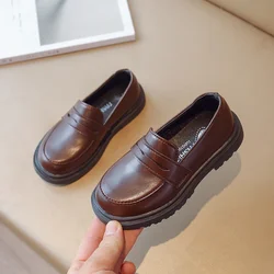 Children's Leather Shoes 2024 Spring New Boys Retro Black British Style Girls Treasure Soft Sole Moccasin Shoes for School Child