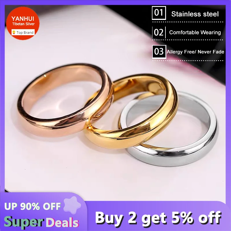 

Never Fade Exquisite 18K Golden Round 4mm Steels Bands Rings Women Men Simple Fashion Accessories Lover's Engagement Jewelry