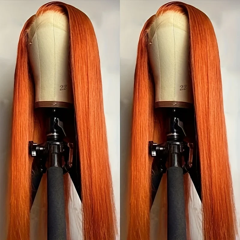 Ginger 350 kleur recht oranje mensenhaarpruiken voor zwarte vrouwen, gladde rechte stijl, zachte textuur, natuurlijk en echt uiterlijk