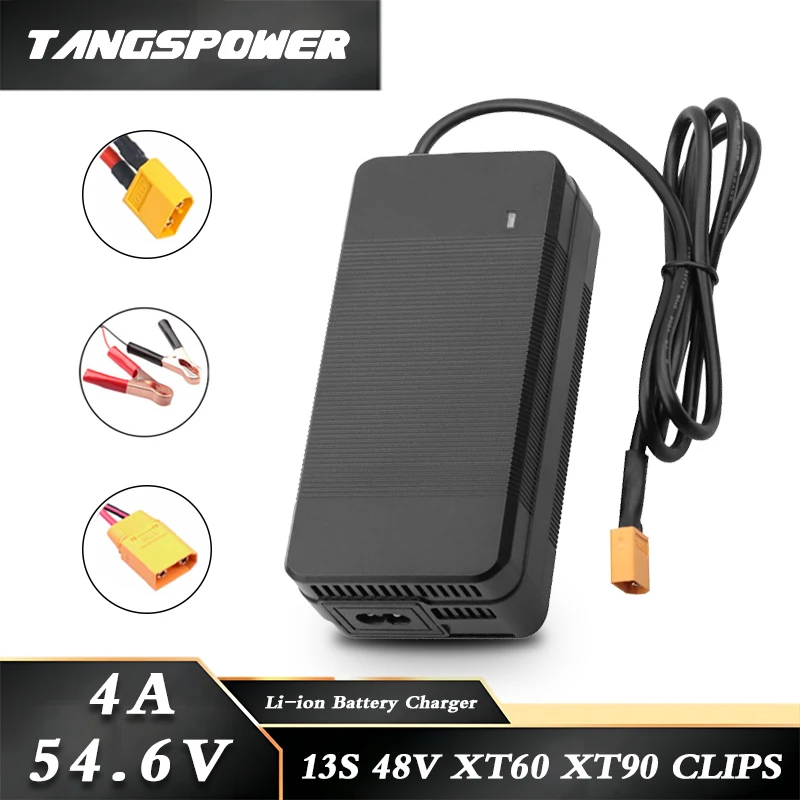 

54.6V 4A Lithium Battery Charger For 13S 48V Li-ion Battery Pack Fast Chargingr XT60/XT90/Clips Connecto With Cooling Fan