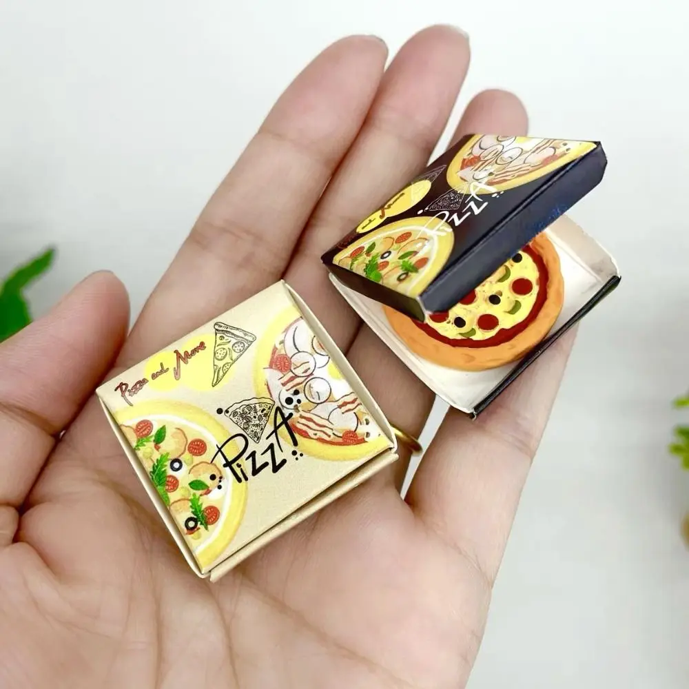 5pcs 1:12 Mini Simulation Pizza Model Dollhouse with Packing Box Artificial Pizza Model Lifelike Cute Simulation Kitchen Toy