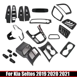 For Kia Seltos 2019 2020 2021  Window Switch Cover Trim Gear Shift Panel Water Cup Holder Cover ABS Carbon Interior Accessories