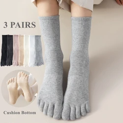 3 Pairs Toe Socks Women Autumn Winter Five Finger Socks Sports Towel Bottom Socks with Separate Fingers High Quality Cotton
