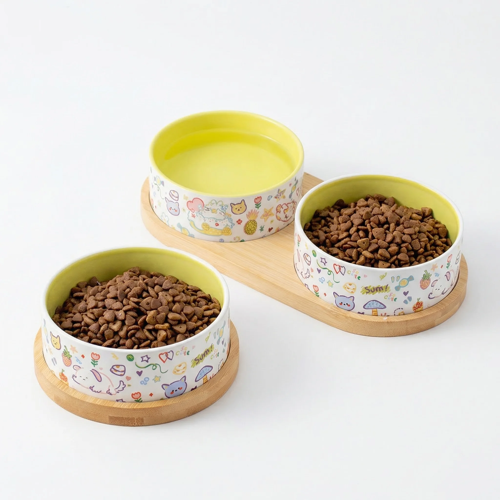 1/2 Stück Katzenschüssel/Doppel-Katzenschüssel aus Keramik, Cartoon-Katzenschüsseln, erhöhte Futter- und Wasserschale für Hunde, Keramik-Katzenschüssel mit Ablage, Tierfutterspender