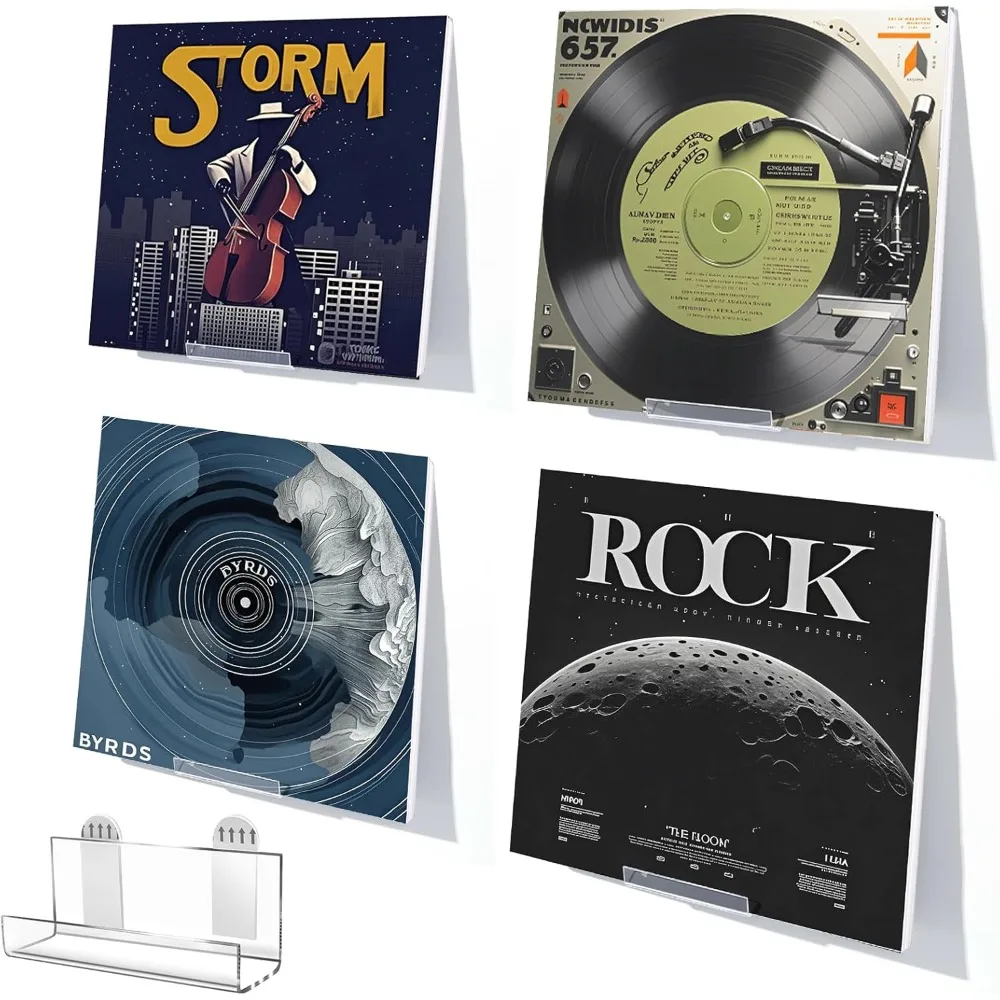 

6Pcs Vinyl Record Display Shelf Wall Mount No Drill, Self Adhesive Clear Acrylic Album Holder, Invisible Floating Shelves for CD
