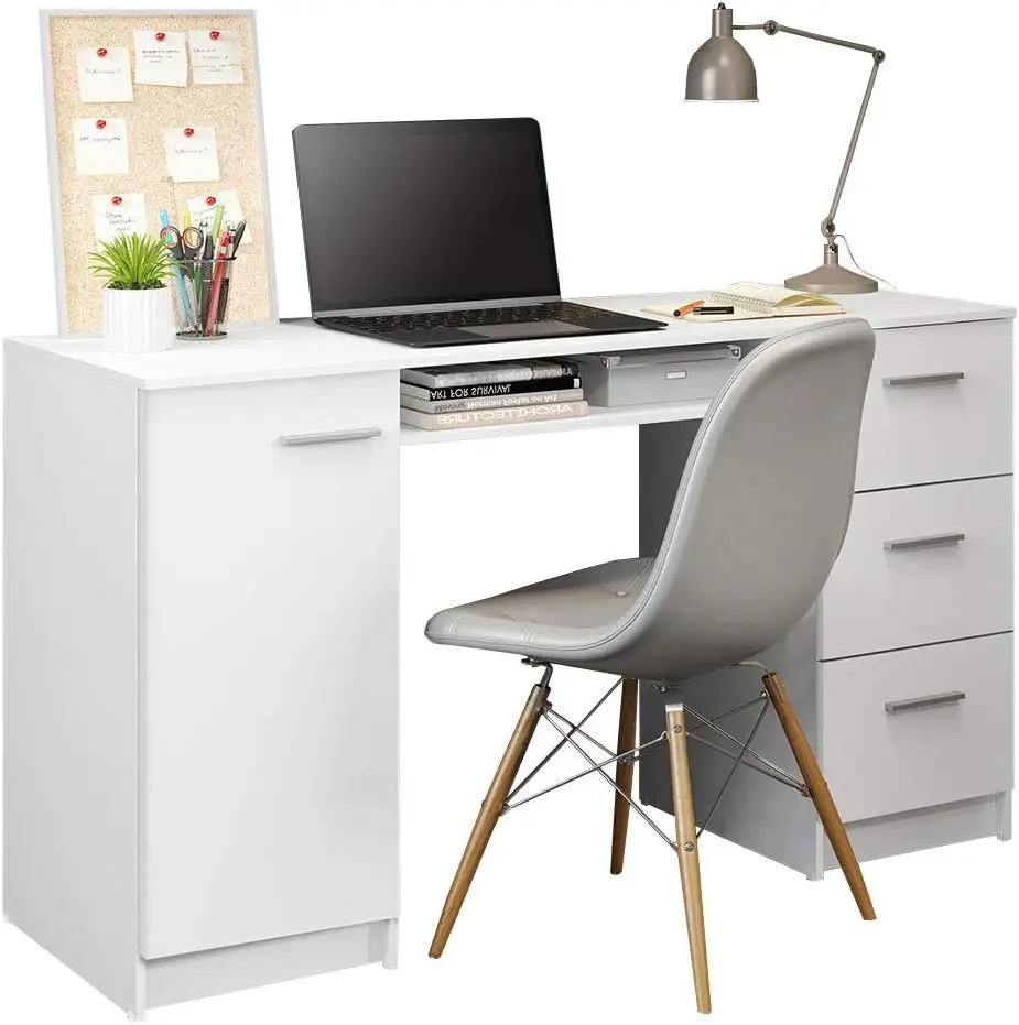 Office Desk with Storage Drawers 53 inch, Study Desk , Simple Style PC Table with 3 Drawers, 1 Door and 1 Storage Shelf