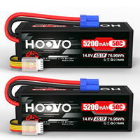 HOOVO 4S Lipo Battery 14.8V 5200mAh 50C RC Battery Hardcase with EC5 Plug for RC Buggy Crawler Car Boat Racing Drone Hobby 2Pcs