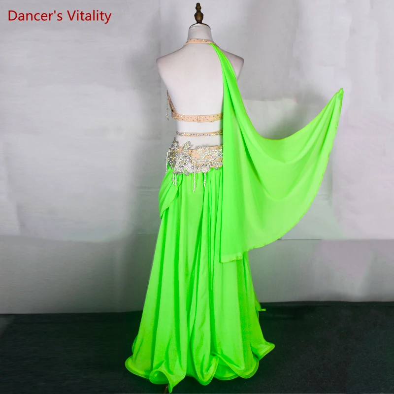 Belly Dance Suit Diamond Bra Belt Chiffon Big Swing Skirt Performance Set High-End Custom Adult Child Competition Clothing