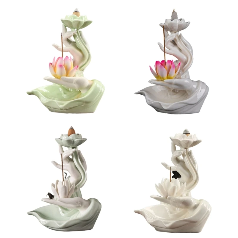 

Ceramic Flower Waterfall Backflow Incenses Burners for Home Offices Decorations