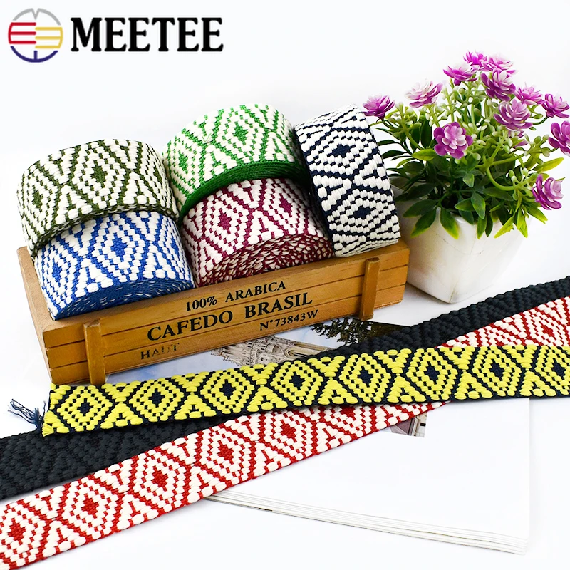 2/5/10M Meetee 38mm Polyester Jacquard Ribbons Ethnic Webbing Tape Bag Backpack Shoulder Strap Decor Belt Bias Band Accessories