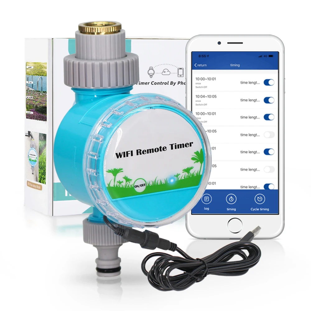 Smart WiFi Irrigation Timer Remote App Control 2.4GHz Custom Watering Modes Alexa Google Compatible USB Powered IP67 Waterproof