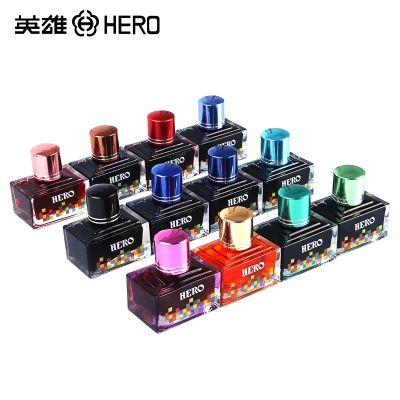 

Original Hero Color Pen Ink 12 Color The Noncarbon Nonblocking Ink Black Red Blue Green Pink Coffee Bottled Bottle Enthusiasts