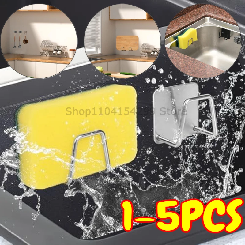 1-5Pcs Küche Edelstahl Waschbecken Regal Schwämme Halter Klebstoff Ablauf Trocknen Rack Wand Haken Zubehör Lagerung veranstalter
