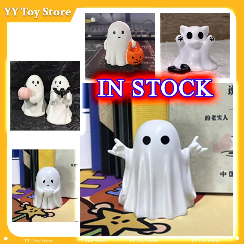 

In Stock Cute Ghost Holding Pumpkin Statue Anime Figure Resin Small Horror Decoration Model Toy Halloween Christmas Toys Gifts