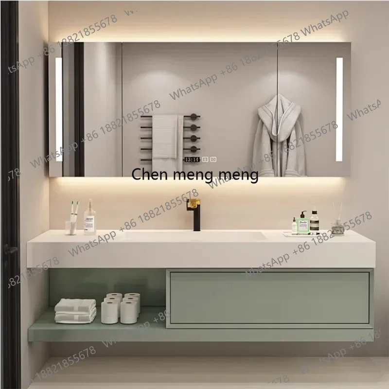 Rock Slab Seamless Ceramic Integrated Basin Bathroom Cabinet Hand Wash Basin Bathroom Cabinet Solid Wood