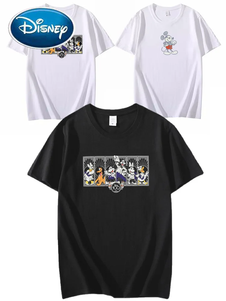 Disney Castle 100th Anniversary Minnie Mickey Mouse Donald Duck Cartoon Print T-Shirt Sweet Women O-Neck Short Sleeve Tee Tops