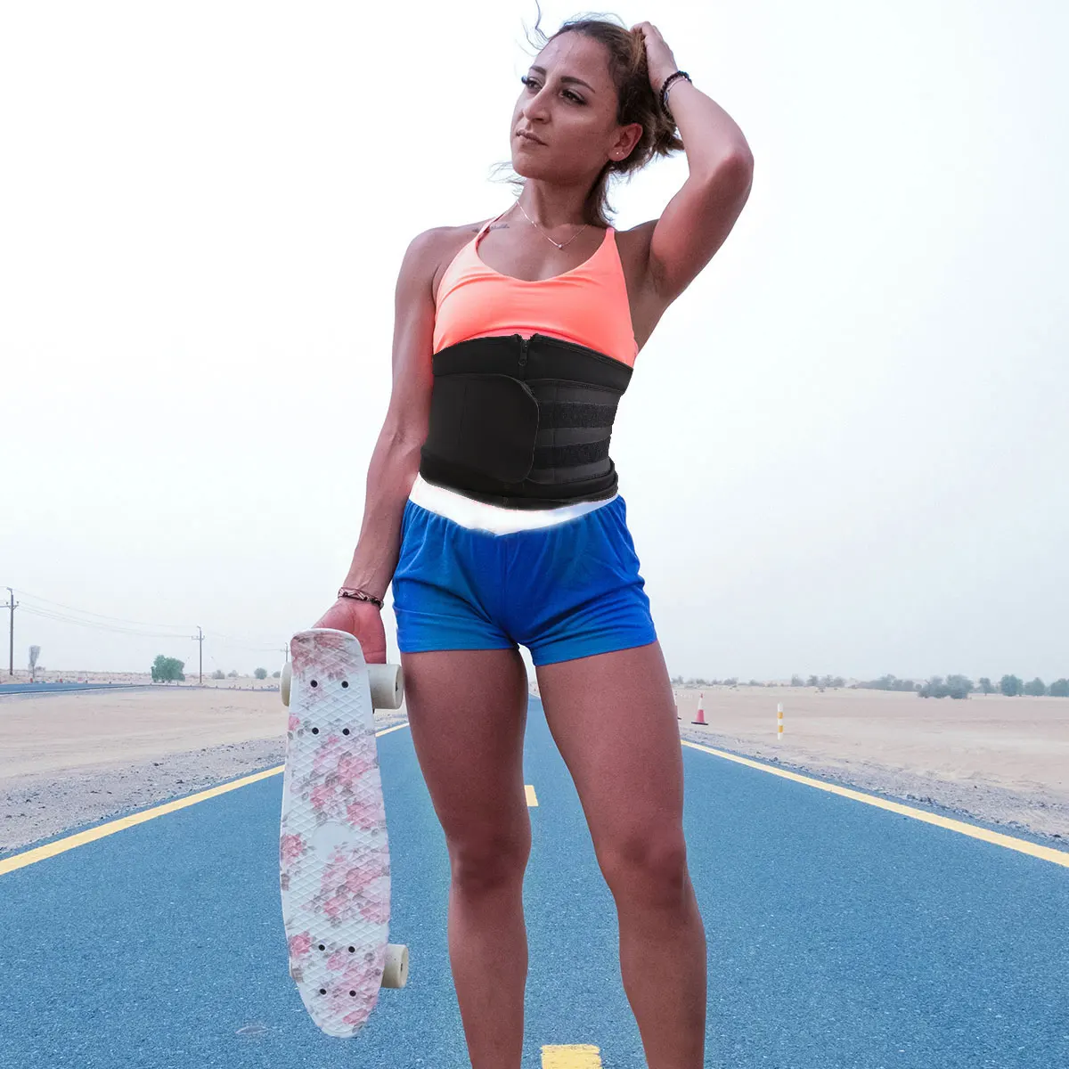 

1pc Women'S Zipper Waist Trimmer Belt Fitness Corset Tummy Slimming For Gym Daily Use Black Size