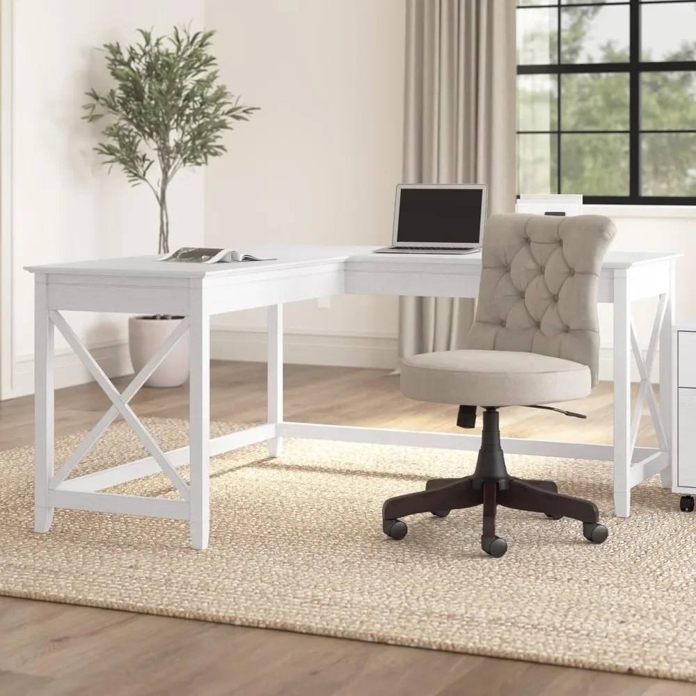 

Key West 60W Modern Farmhouse L Shaped Desk in Pure White Oak | 60-Inch Corner Table Workstation for Home Office