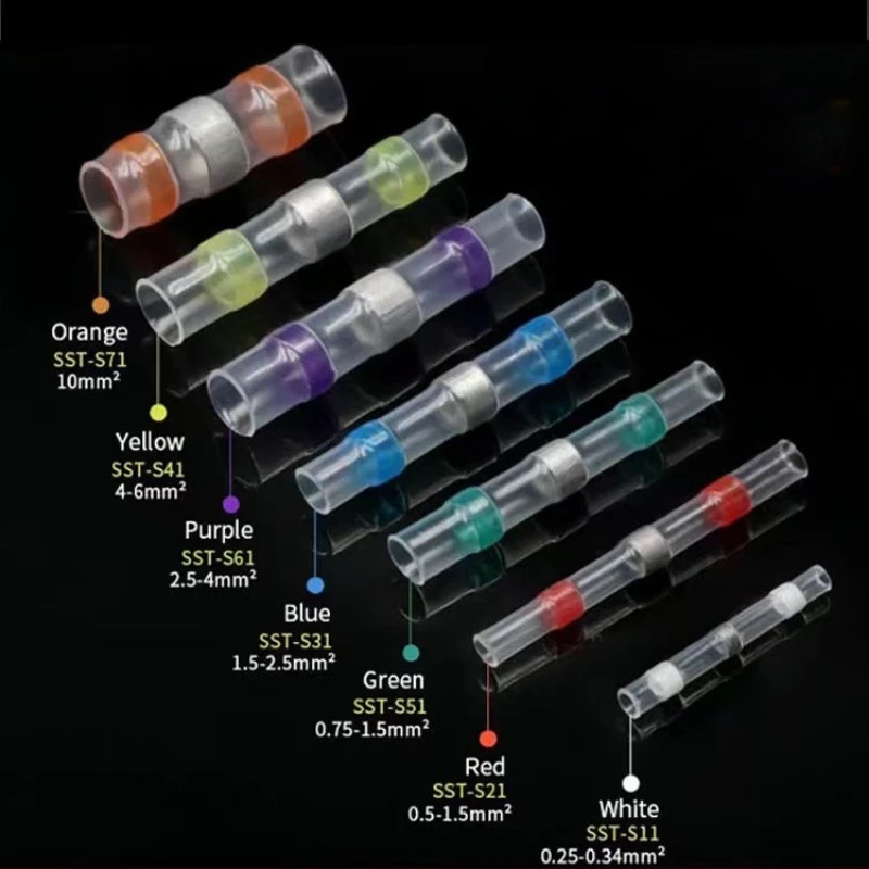 20/50PCS Solder Seal Wire Connectors 3:1 Heat Shrink Insulated Electrical Wire Terminals Butt Splice Waterproof