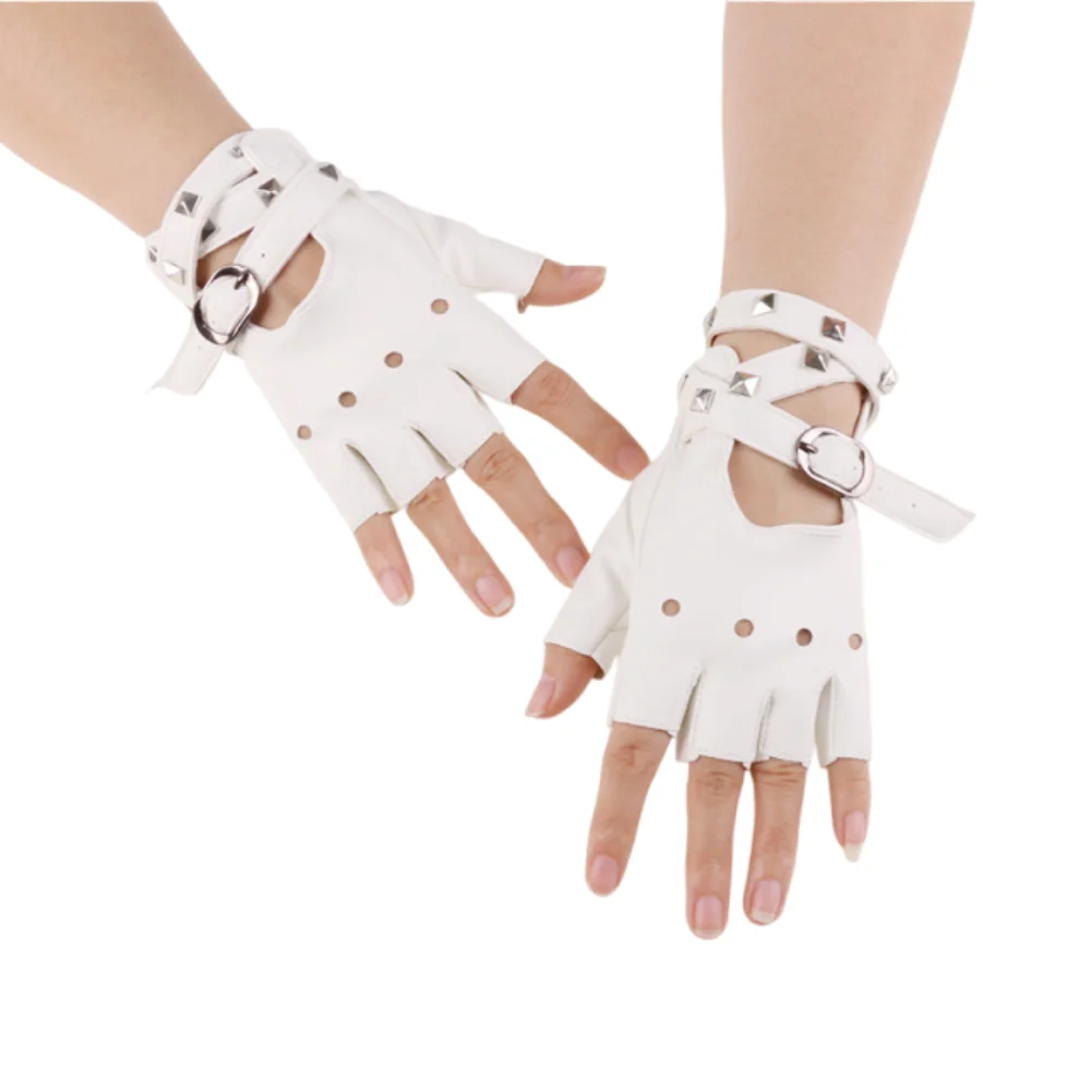 Fashion Accessories Punk Rivets Belt Wrist Gloves Cool Anti-Slip Driving Gloves Breathable Gothic Half Finger Gloves Hip-Hop