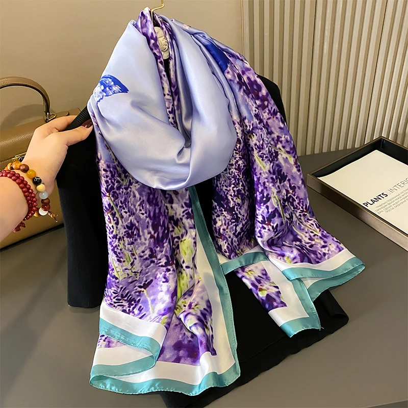 Design Satin Silk Shawl Hijab Scarf Women Fashion Summer Sunscreen Beach Stole Wraps Bufanda Female Headkerchief Echarpe New