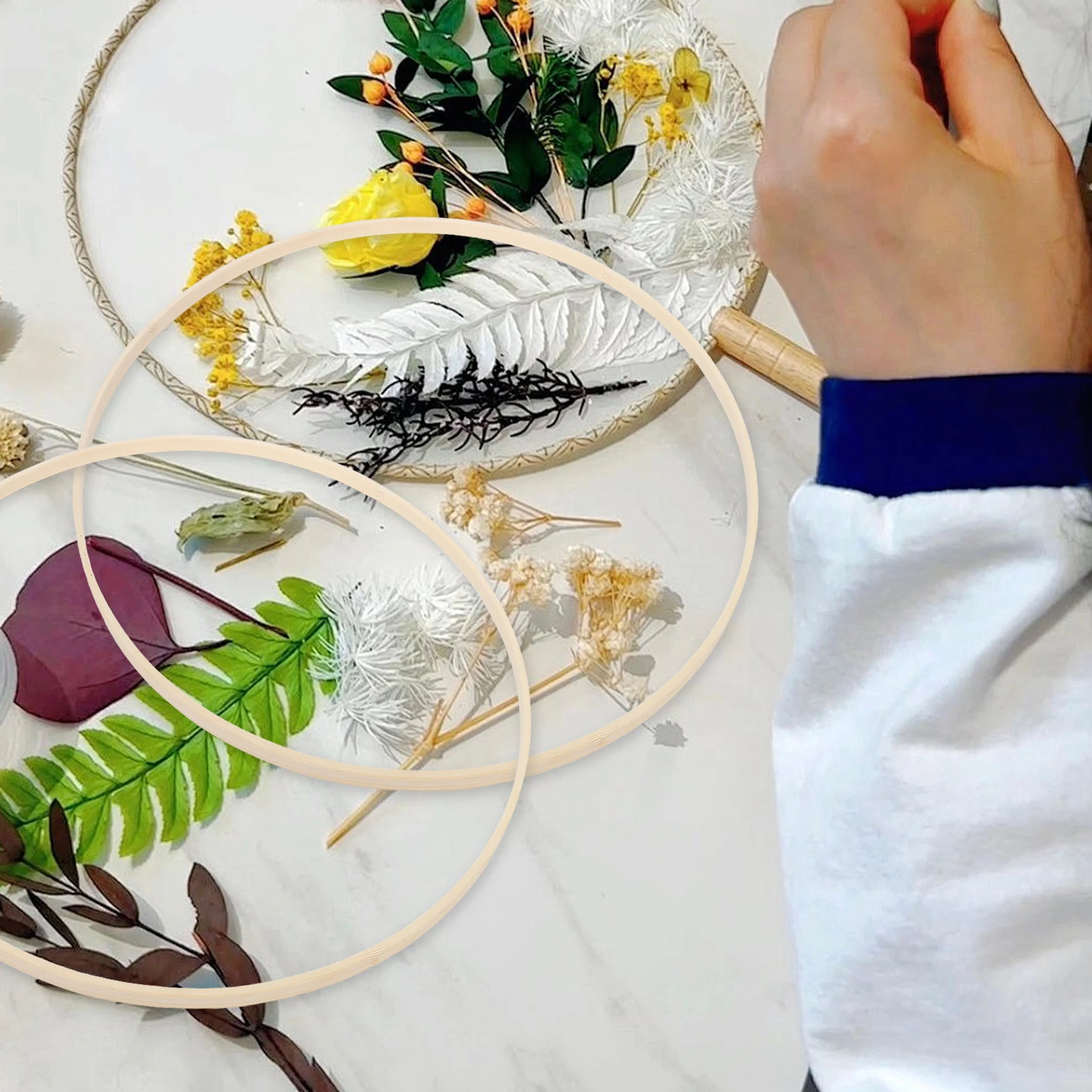 10 قطعة الأطواق الزهور الخيزران إكليل خواتم DIY بها بنفسك ديكور الزفاف مكرميه الحرف جارلاند صنع لوازم البيج ريفي #1