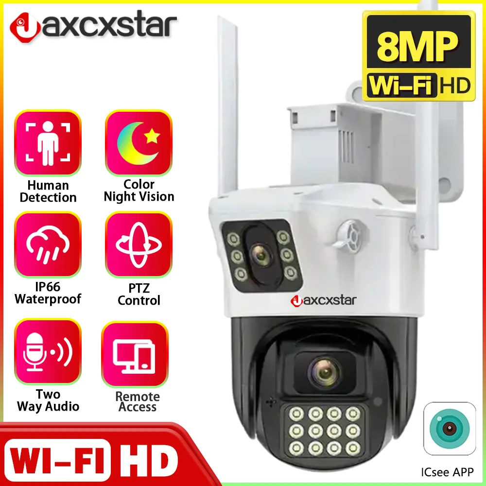 

8MP PTZ WiFi 4K Camera Dual Lens Dual Screens Security Protection Color NightVision AI Track Outdoor IP CCTV Survalance P2P XM