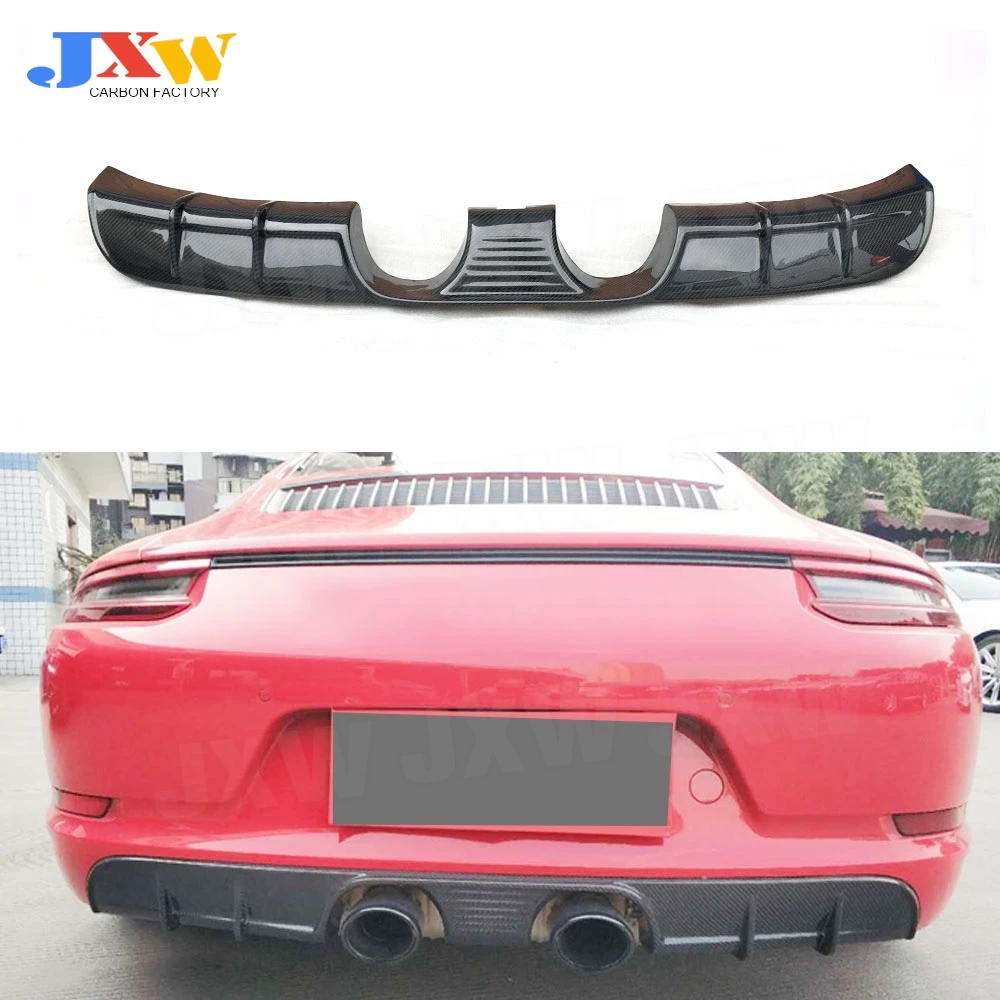 

Carbon Fiber Rear Bumper Lip Diffuser Spoiler fit for Porsche Carrera 911 991.2 2015-2018 Middle Outlet Exhaust Diffuser FRP