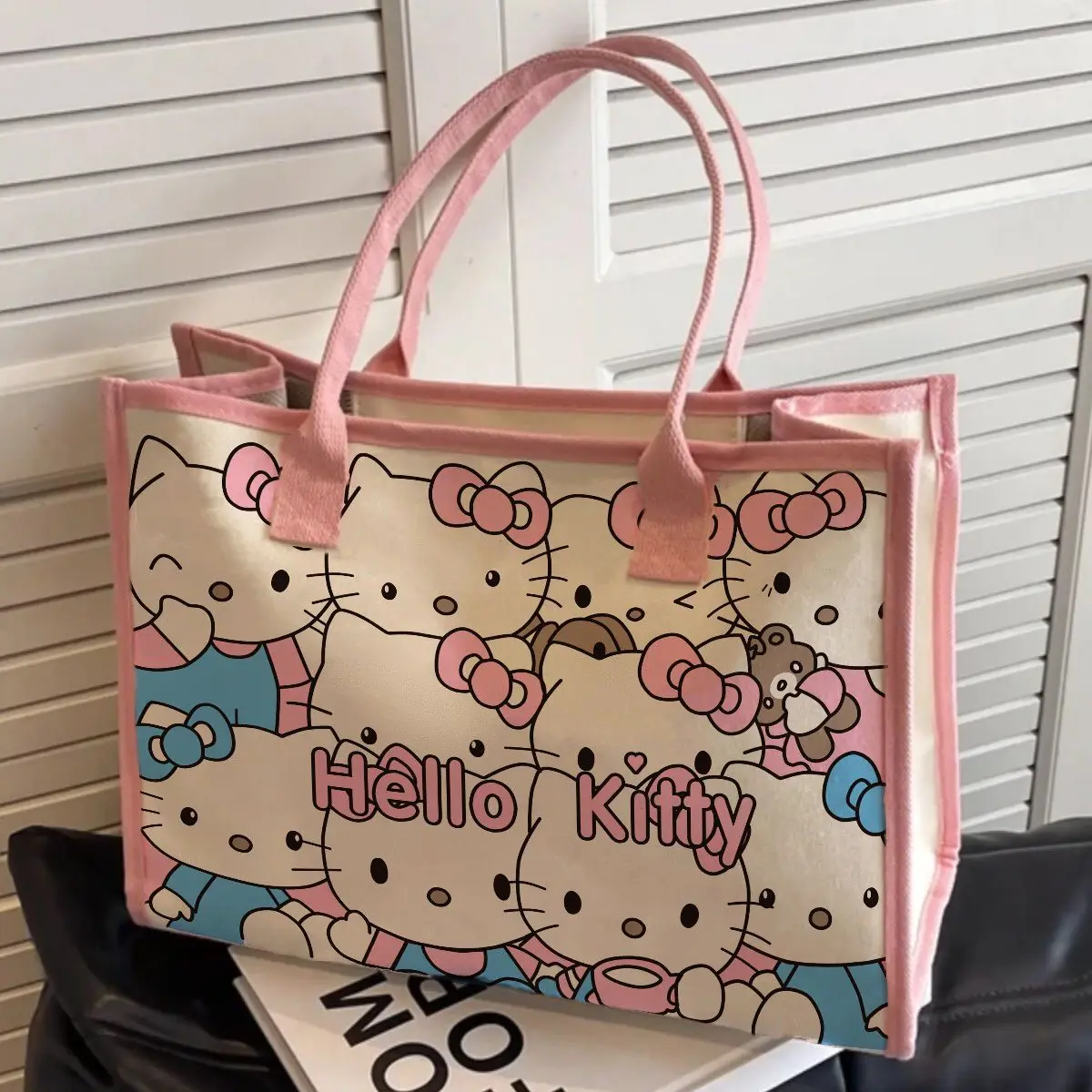

Sanrio Hello Kitty Canvas Shoulder Bag Cartoon KT Cat Handbag Girls Backpack Schoolbag Kawaii Anime Cosmetic Bag Shopping Bag