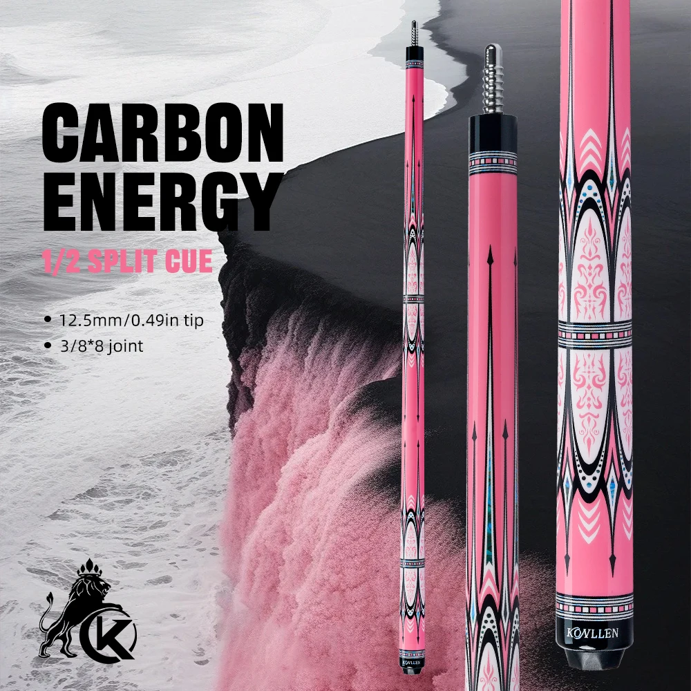 

KONLLEN Professional Carbon Fiber Pool Cue 12.5mm Tip 3/8x8 Joint 1/2 Split Billiards Stick Pink
