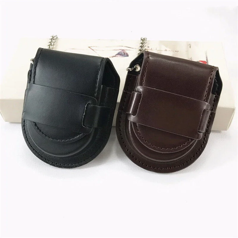 Vintage Leather Case Pocket Watch Holder Bronze Chain Holster Storage Case Pouch Bag With Chain For DIY Crafts