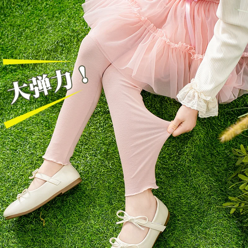 Girls' Legging Pants with with Sheer Mesh Lace Skirt Ultra Breathable Summer Kids Pants  False Two-Piece Design High Elastic
