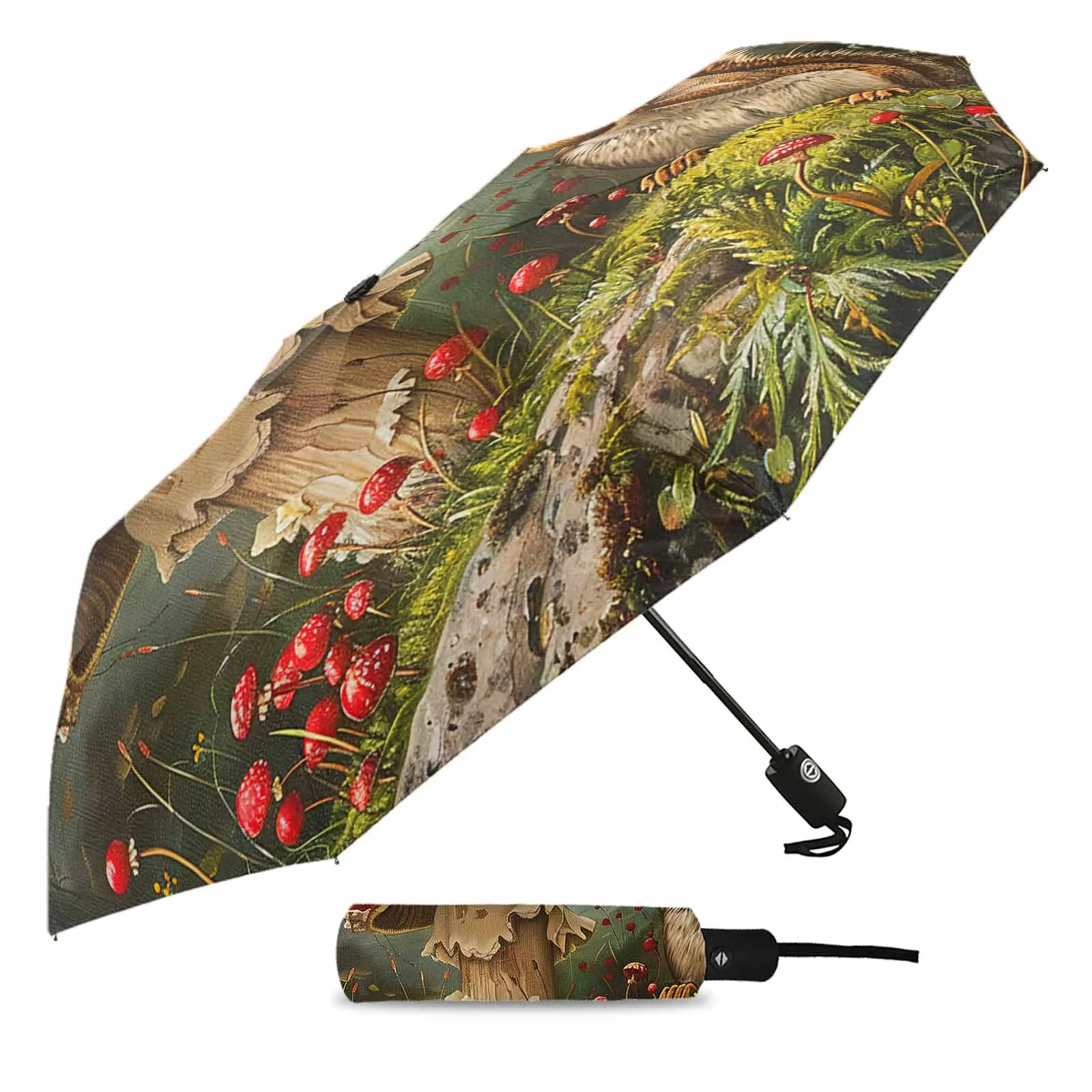 Autumn Forest Mushroom Squirrel Automatic Umbrella Portable Folding Sunny and Rainy Umbrella Women Parasol Umbrella