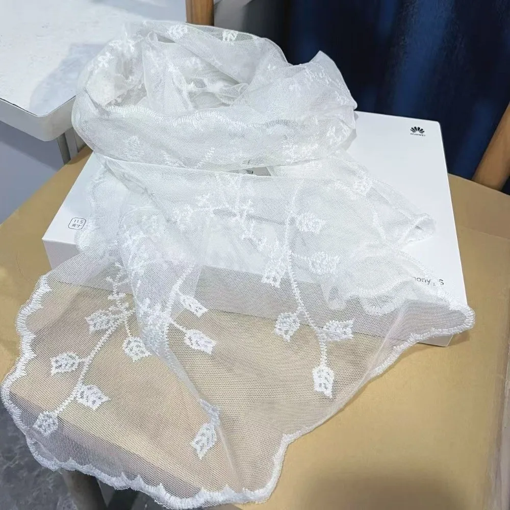 

Solid Color Embroidered Lace Scarf Embroidered Design Lace Material Hollow Lace Scarf Lightweight Elegant Photo-Ready Shawl