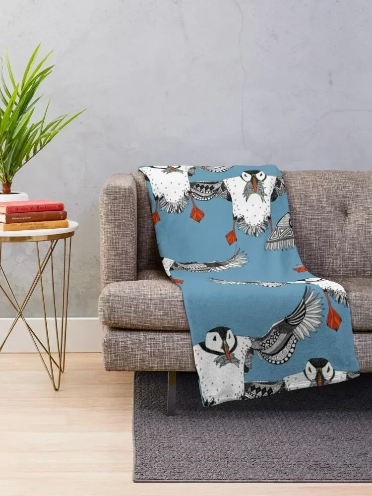 Atlantic Puffins blue Throw Blanket For Sofa Thin Single Luxury Throw for winter Blankets