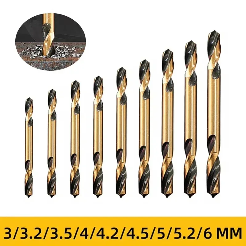 9Pcs HSS Double Headed Twist Auger Drill Bit Set Cobalt Ultrahard Iron Drill Steel Plate Iron Woodworking Drill Bit Power Tools