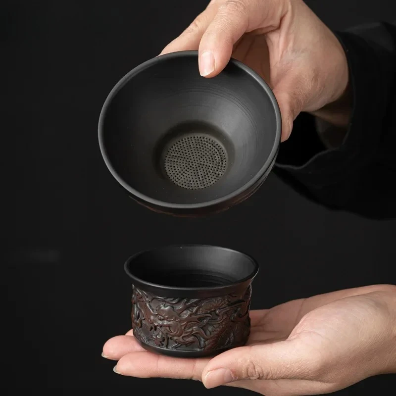 Purple Pottery Tea Funnel Tea Strainer Filter Pitcher Ceramic Infuser Dense Filter Screen Ceremony Utensils Creative