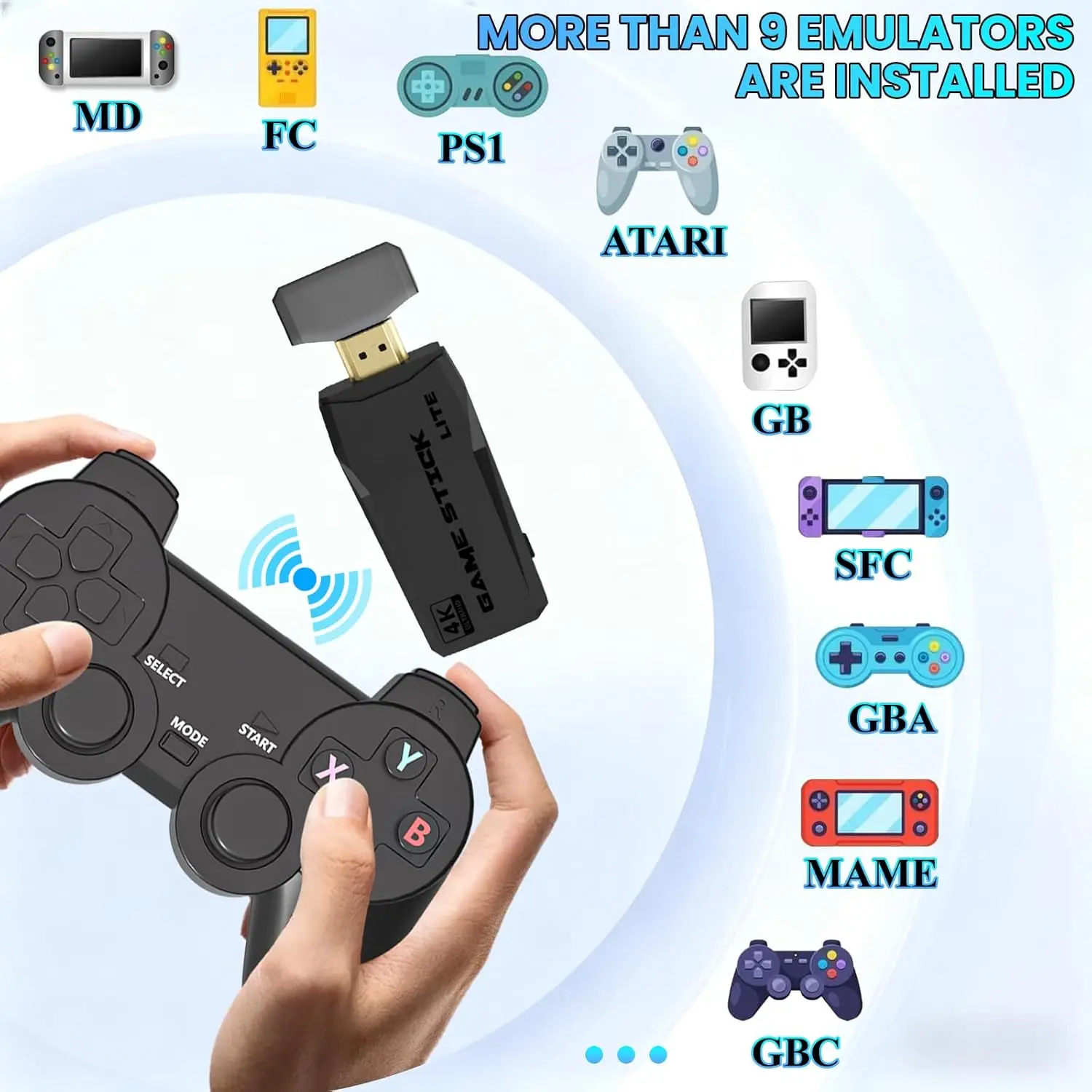 ポータブルワイヤレスゲームコントローラー、レトロゲームコンソール、64gbストレージ内蔵、複数のクラシックゲーム搭載
