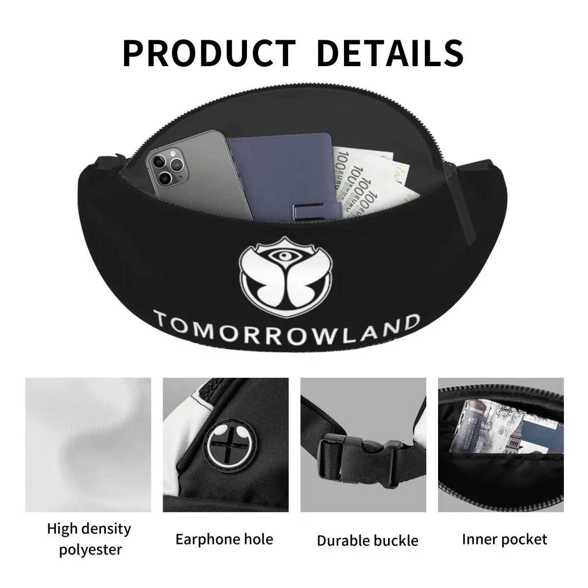 Custom Tomorrowland Fanny Pack Festival de Música Eletrônica Belga, Bolsa de Cintura Crossbody para Viagem, Ciclismo, Bolsa de Dinheiro para Telefone