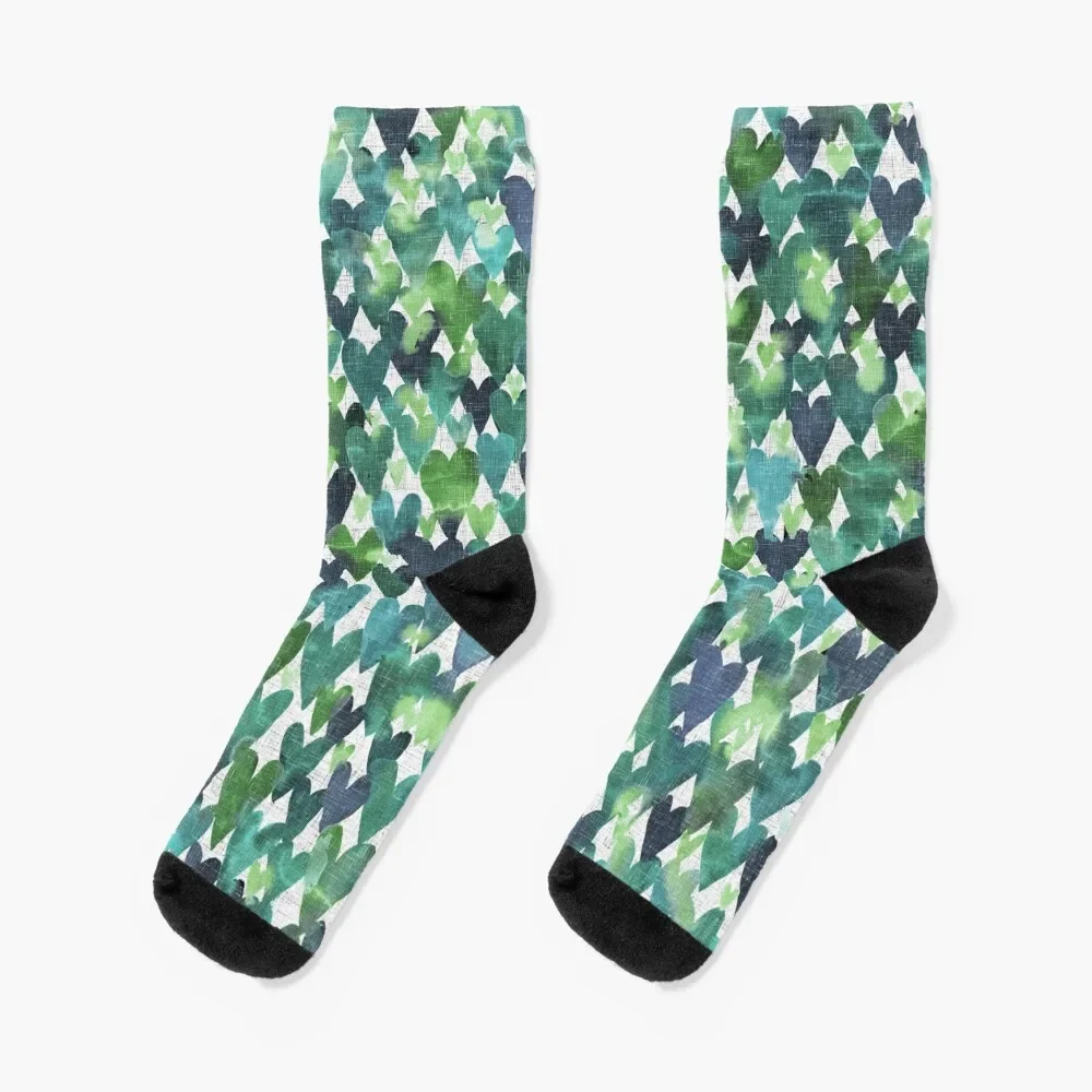 Green at heart, 1000 watercolor hearts! Socks Toe sports cotton Boy Socks Women's