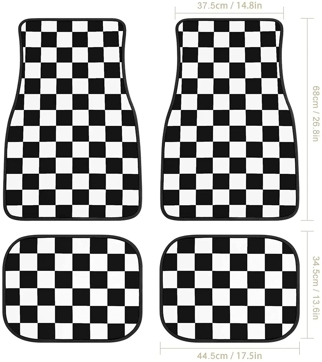 Bagea-Ka Black White Race Checkered Flag Pattern Car Floor Mats 4-Piece Front Rear Protection Set Carpet Universal All Weather