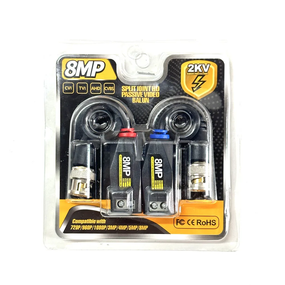 8MP CCTV HD Video Balun BNC Connector Transmission Passive Twisted Pair Cctv Cable Support HD 8MP AHD/CVI/TVI Camera