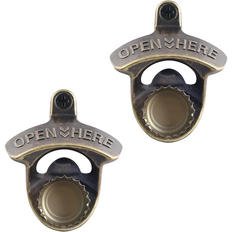 

Old Fashioned Wall Mount Beer Bottle Opener with Magnets Stainless Magnetic Table Mounted Beer Top Opener Rustic 2 PCS