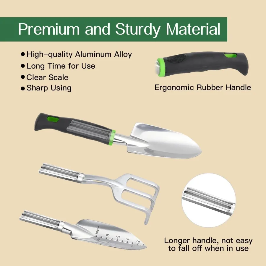 مجموعة أدوات البستنة شديدة التحمل مكونة من 8 قطع مع قبضة مطاطية غير قابلة للانزلاق وحقيبة حديقة كبيرة من سبائك الألومنيوم للزراعة الخارجية مثالية لـ